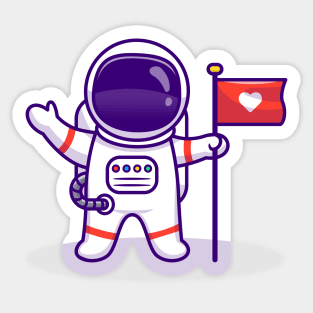 Astronaut Landing On Moon Holding Flag Sticker